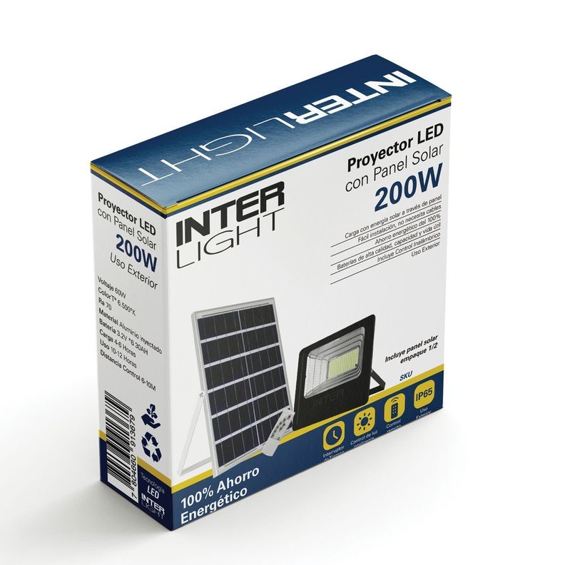 Foco Proyector LED 200W Con Panel Solar y Control Remoto-6