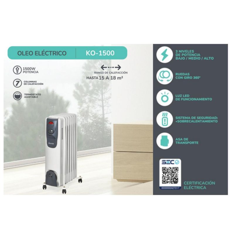 Estufa Calefactor Oleoelectrica 1500W 3 Niv KO-1500 Kendal-4