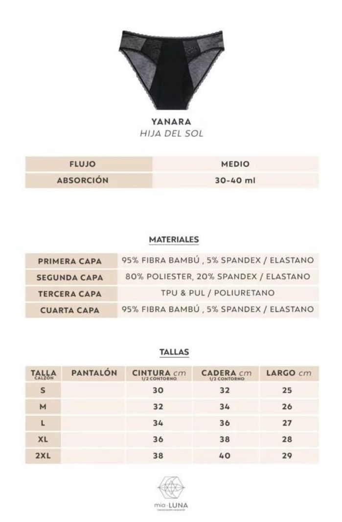 Calzón Menstrual MiaPanties Modelo YANARA "Hija Del Sol" Flujo Medio TALLA S-1