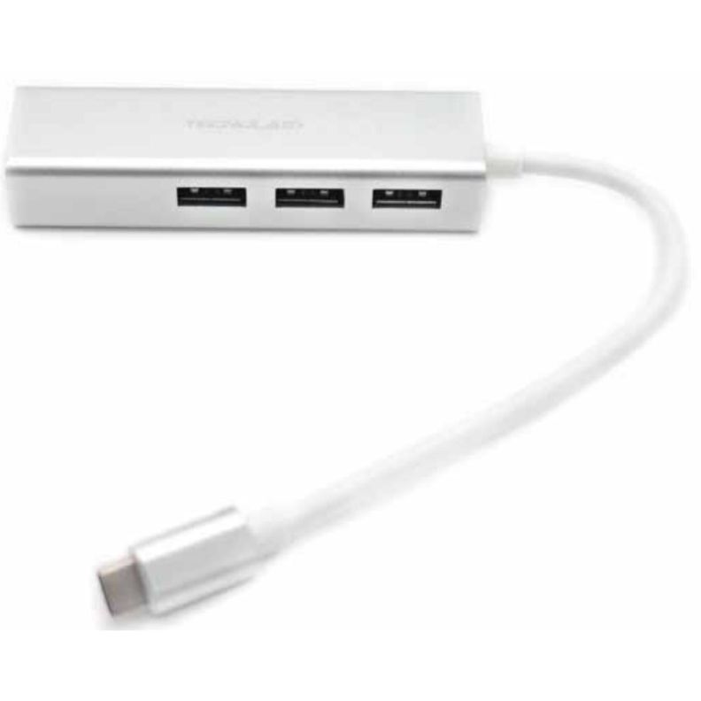 HUB USB Tipo C A 3 USB 3.0 Y Ethernet RJ45 1000Mbps Gris Tecnolab-0