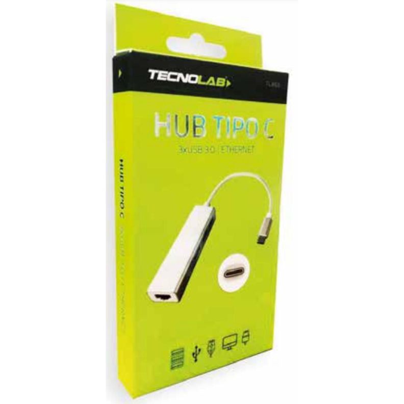 HUB USB Tipo C A 3 USB 3.0 Y Ethernet RJ45 1000Mbps Gris Tecnolab-2