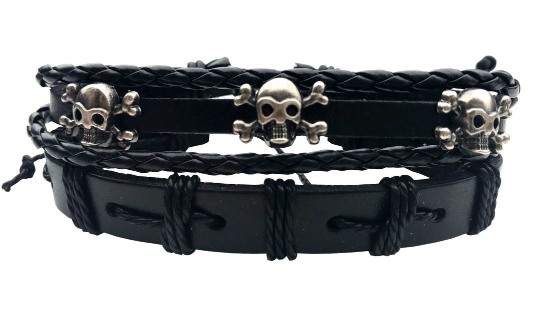 Duo de Pulseras de Cuero - Calaveritas-0