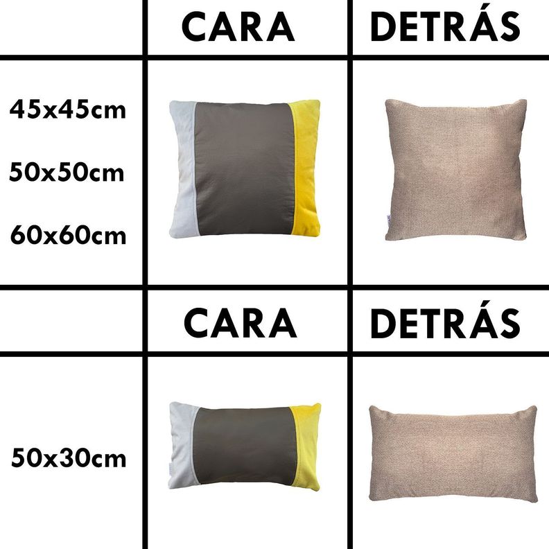 Cojin Decorativo EcoCuero Cafe Beige Amarillo 60x60 Relleno-2