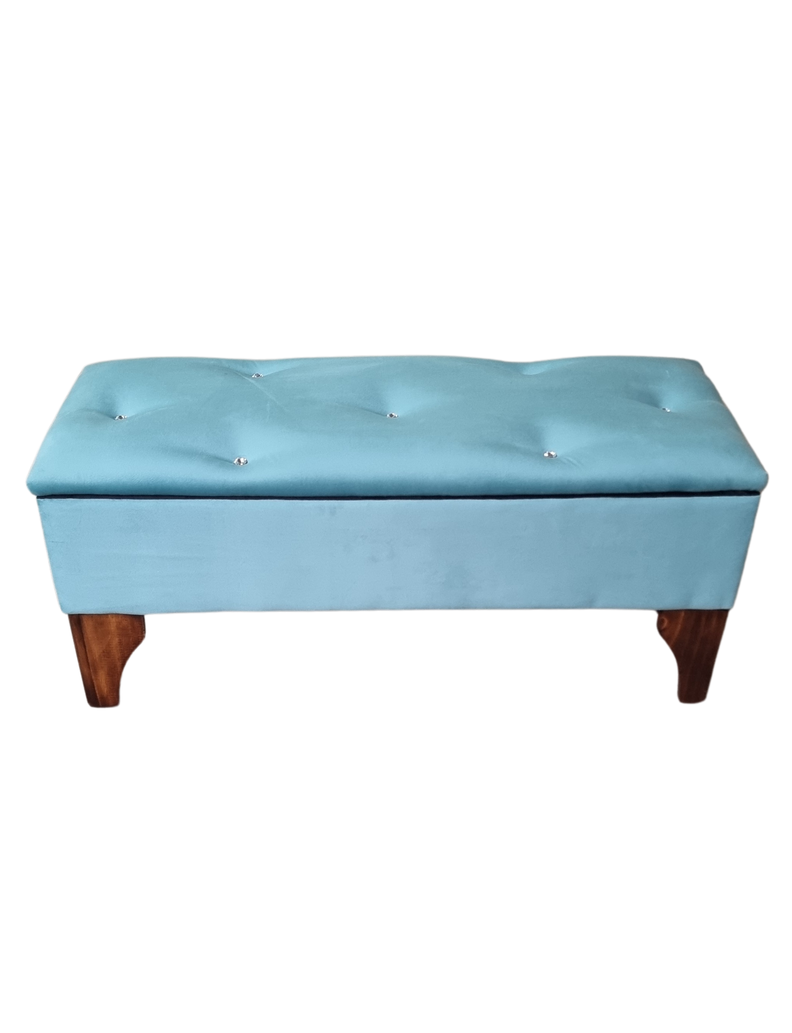 Banqueta  Baúl Botone Turquesa Felpa  Rimar-0