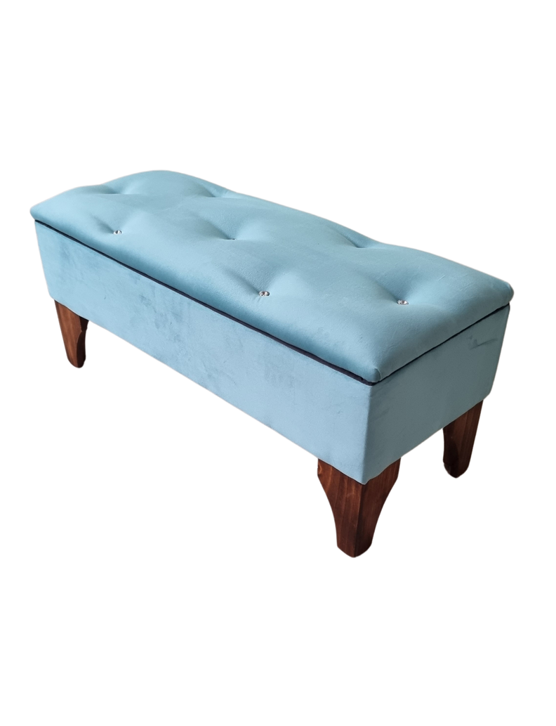 Banqueta  Baúl Botone Turquesa Felpa  Rimar-2