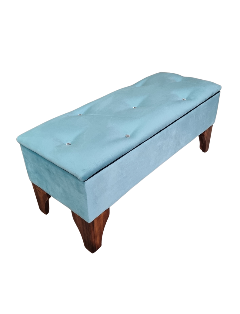 Banqueta  Baúl Botone Turquesa Felpa  Rimar-1