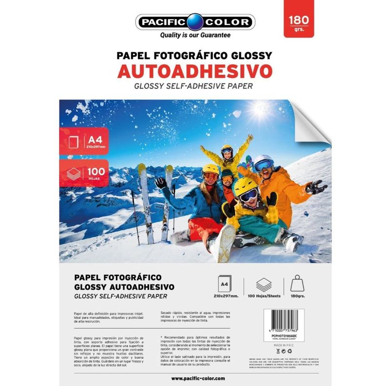 100 Hojas Papel Fotografico Adhesivo A4 180gr-0