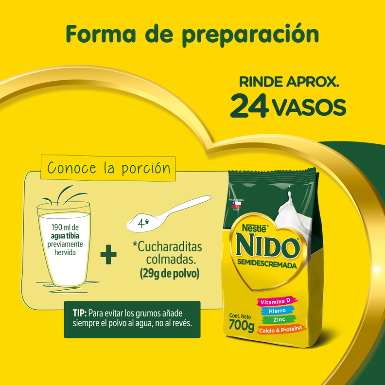 Leche en polvo NIDO® Semidescremada Bolsa 700g Pack x3
-3