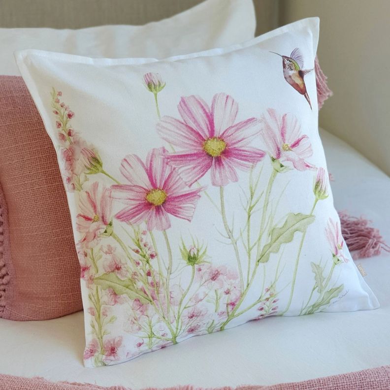 FUNDA COJÍN ALGODÓN JARDÍN PRIMAVERA ROSA 45X45-1
