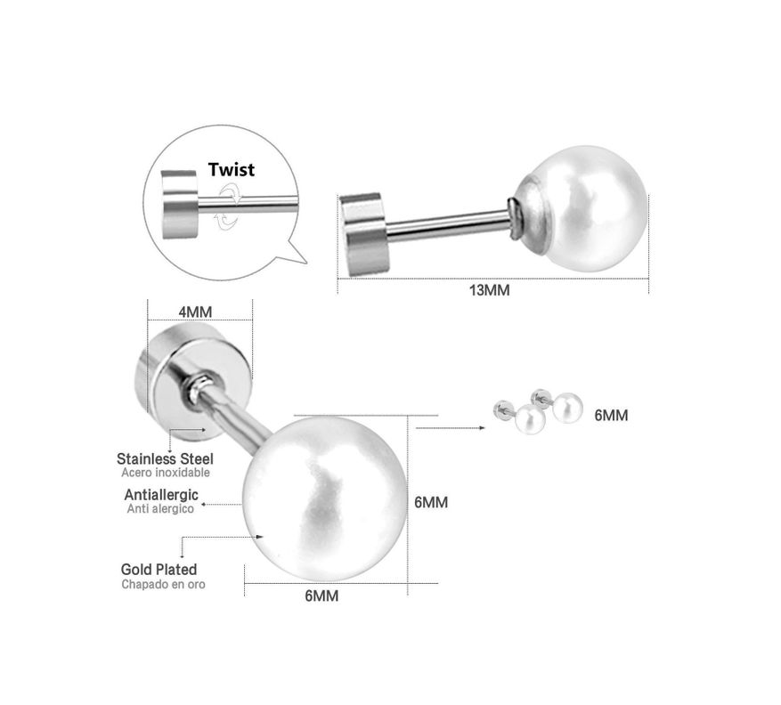 Pendientes Perlas 5mm con cierre tuerca tapa de seguridad-7