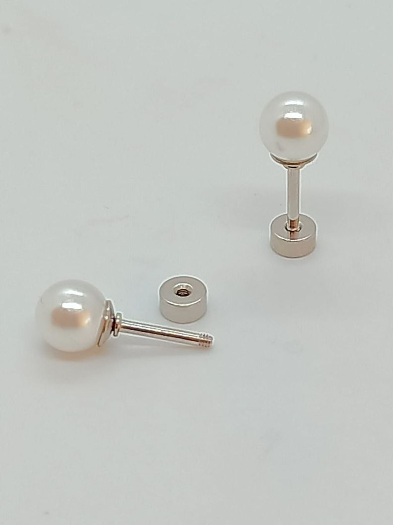Pendientes Perlas 5mm con cierre tuerca tapa de seguridad-5