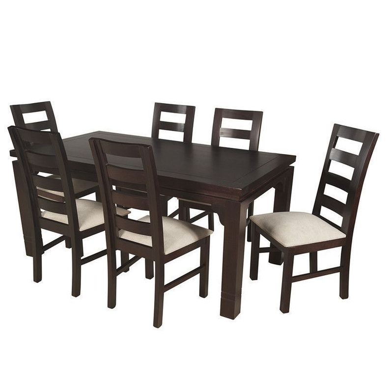 JUEGO DE COMEDOR AMELIA RECTANGULAR 6 SILLAS MADERA COLOR CHOCOLATE TAPIZ BEIGE JASPEADO-6