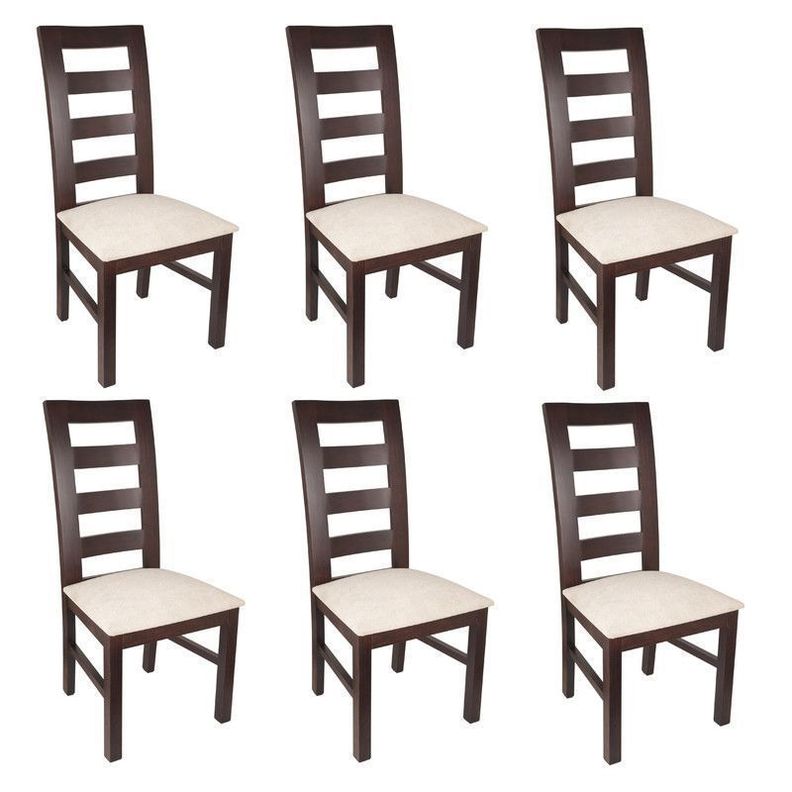 JUEGO DE COMEDOR AMELIA RECTANGULAR 6 SILLAS MADERA COLOR CHOCOLATE TAPIZ BEIGE JASPEADO-2