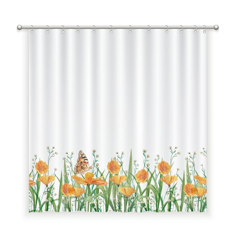 CORTINA DE BANO ALGODON JARDIN DE FLORES AMAPOLA Blanco