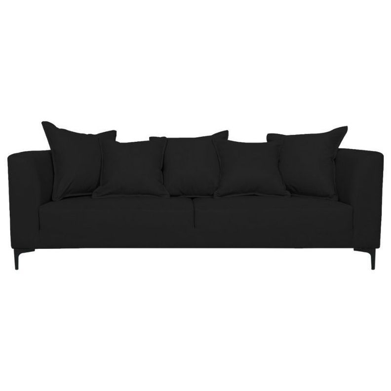 Sofa Cordelia Chenille Tipo Lino Negro 3 Cuerpos