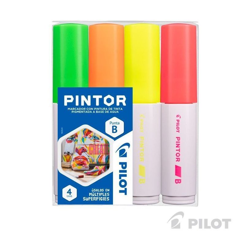Set Pintor Biselado 4 Verde Neón, Naranjo Neón, Rosado Neón, Amarillo Neón-1