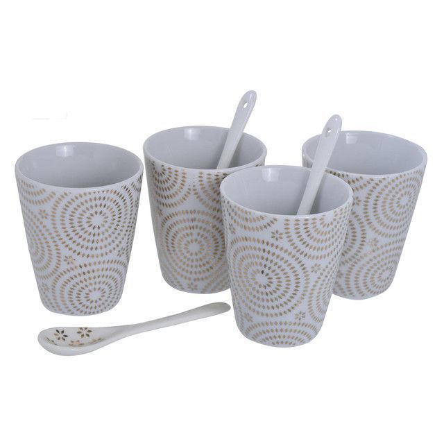 Juego de Tazas con Cucharas 8 Pzs Estrellas Gold Dorado