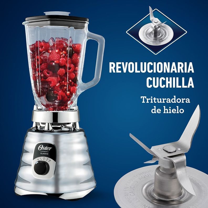 Licuadora clásica Oster® cromo con perilla ergonómica de 3 velocidades BLST4655-4