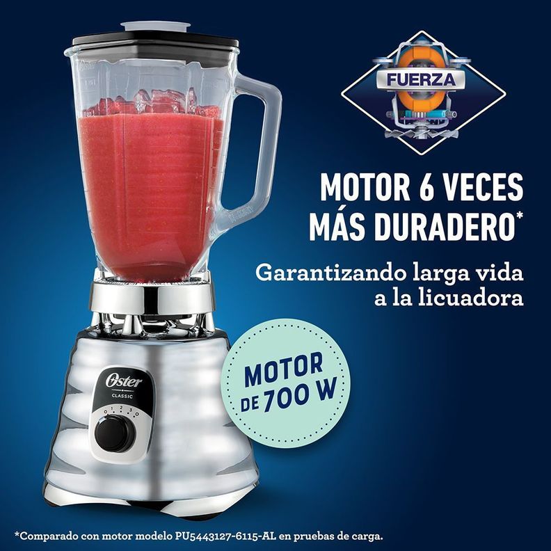 Licuadora clásica Oster® cromo con perilla ergonómica de 3 velocidades BLST4655-1