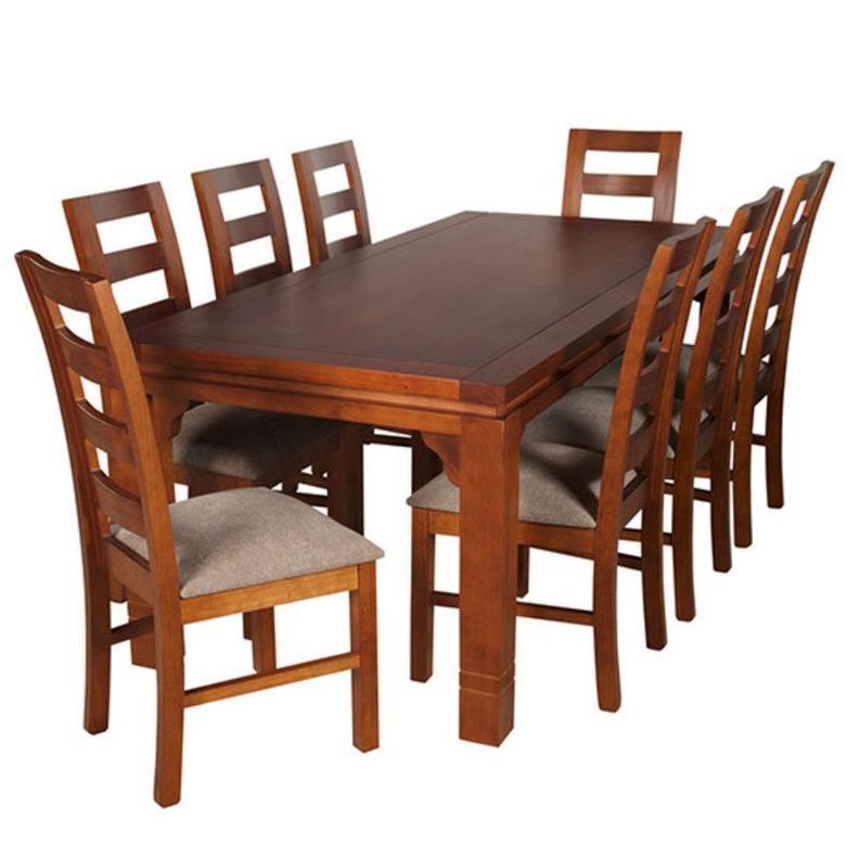 JUEGO DE COMEDOR AMELIA RECTANGULAR 8 SILLAS MADERA COLOR MIEL TAPIZ CAFÉ JASPEADO-0