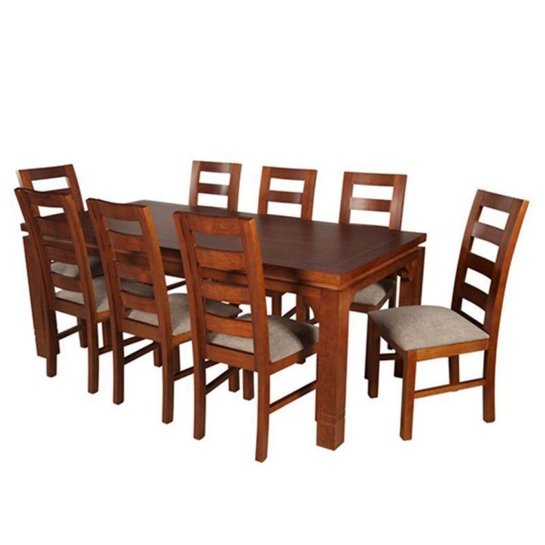 JUEGO DE COMEDOR AMELIA RECTANGULAR 8 SILLAS MADERA COLOR MIEL TAPIZ CAFÉ JASPEADO-6