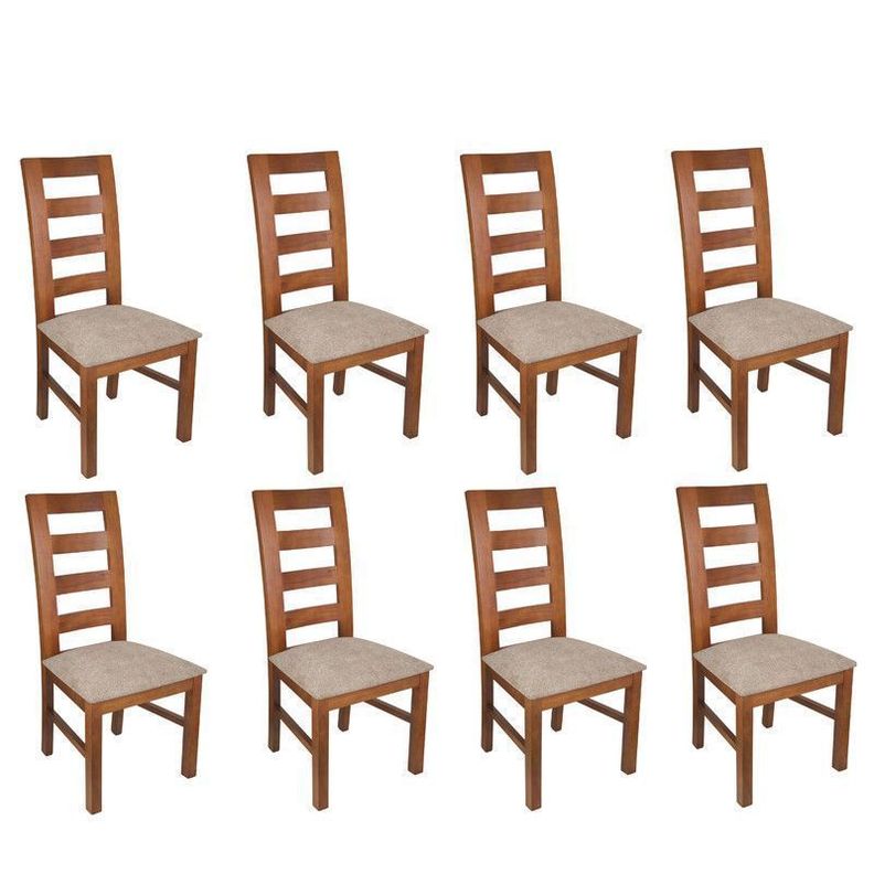 JUEGO DE COMEDOR AMELIA RECTANGULAR 8 SILLAS MADERA COLOR MIEL TAPIZ CAFÉ JASPEADO-2
