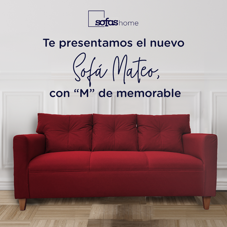 Sofá Mateo Chenille Rojo Pata Madera 3C-1