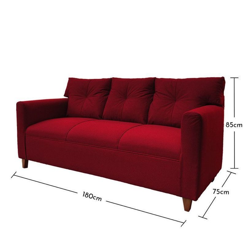 Sofá Mateo Chenille Rojo Pata Madera 3C-3