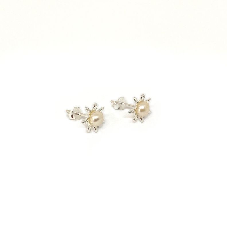 Aros Flor Margarita Perla de Río y Circón Plata Fina 925-1