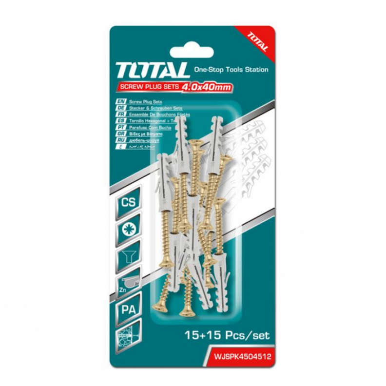 Juego Tornillo y Tarugo ST 4.0x40MM Total WJSPK4504512-0
