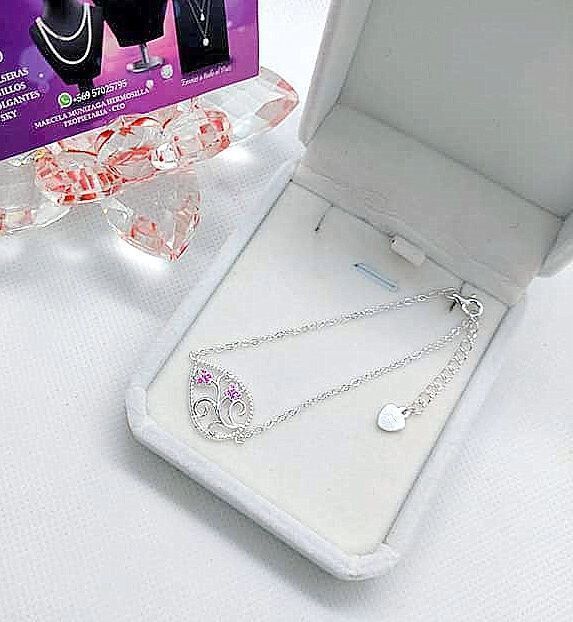 Pulsera Estilo Gota con Mariposas y Circones Rubí - Plata Ley 925 - Rojo / Talla única-1