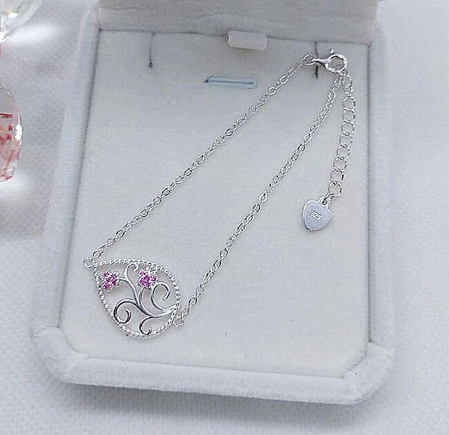 Pulsera Estilo Gota con Mariposas y Circones Rubí - Plata Ley 925 - Rojo / Talla única-0