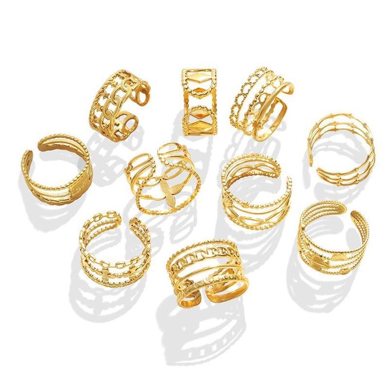 Anillo Baño Oro Amarillo 18 Kilates Trébol Cadena Ajustable-4