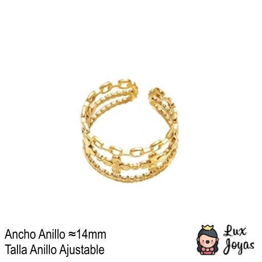 Anillo Baño Oro Amarillo 18 Kilates Trébol Cadena Ajustable-2