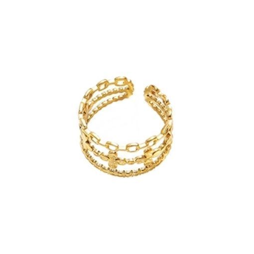 Anillo Baño Oro Amarillo 18 Kilates Trébol Cadena Ajustable-0