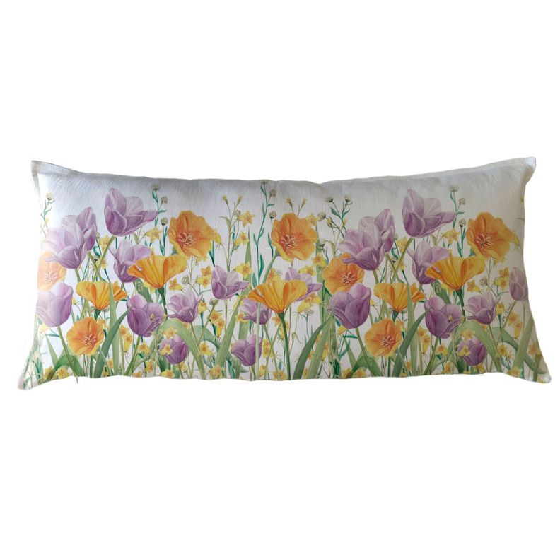 FUNDA COJIN ALGODON JARDIN DE FLORES TULIPAN LILA XL Diseno 1