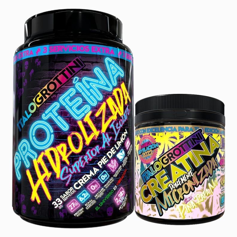 PROTEINA HIDROLIZADA 2,3LB CREMA PIE DE LIMON + CREATINA 440 GR PIÑA RAPA NUI