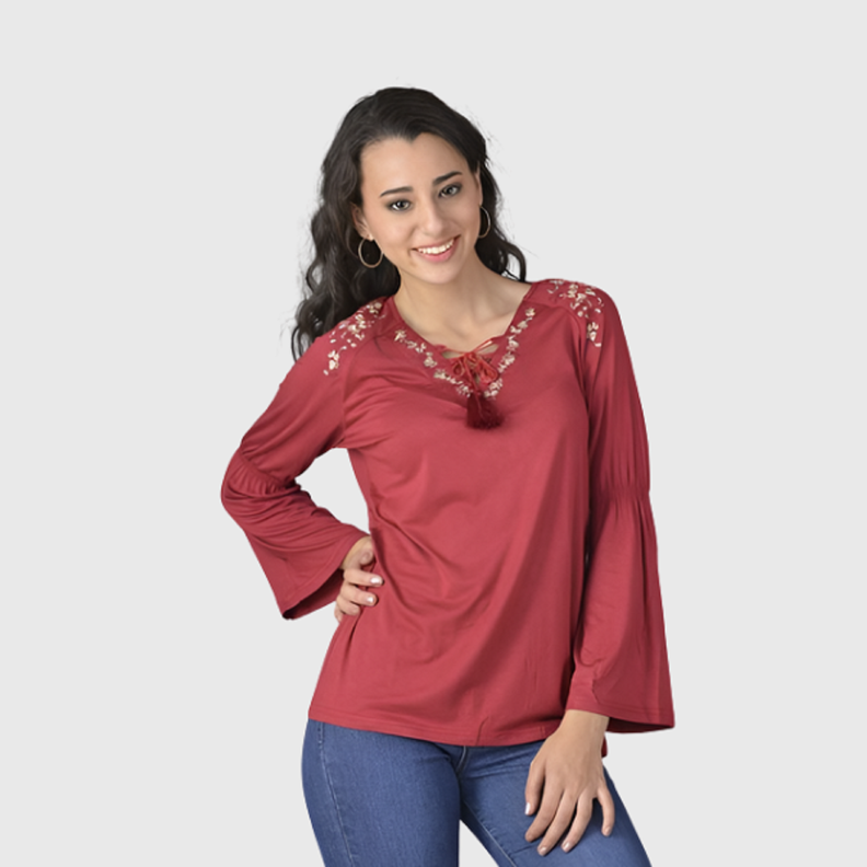 Polera retro bordada burdeo-0