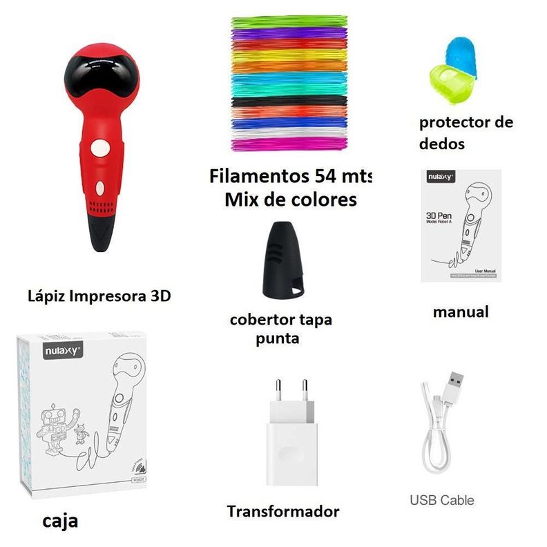 Lápiz de impresión 3D Robot SM-04 con 54 mts de Filamentos - rojo-4