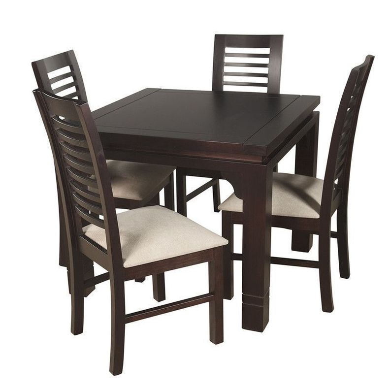 JUEGO DE COMEDOR LUCIANA CUADRADA 4 SILLAS MADERA COLOR CHOCOLATE TAPIZ BEIGE JASPEADO-0