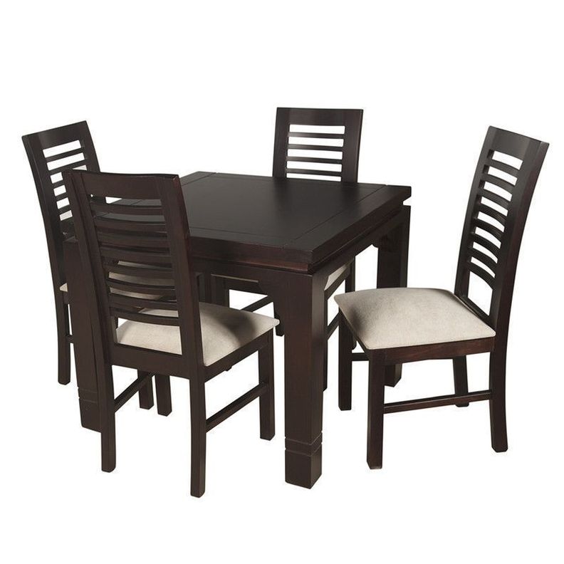 JUEGO DE COMEDOR LUCIANA CUADRADA 4 SILLAS MADERA COLOR CHOCOLATE TAPIZ BEIGE JASPEADO-6