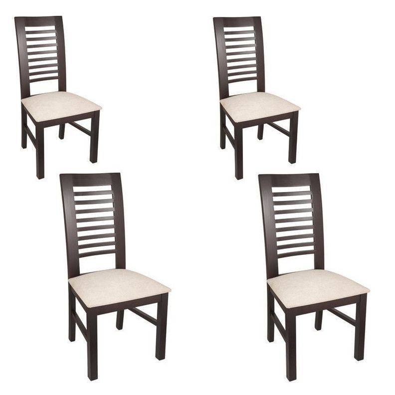 JUEGO DE COMEDOR LUCIANA CUADRADA 4 SILLAS MADERA COLOR CHOCOLATE TAPIZ BEIGE JASPEADO-2