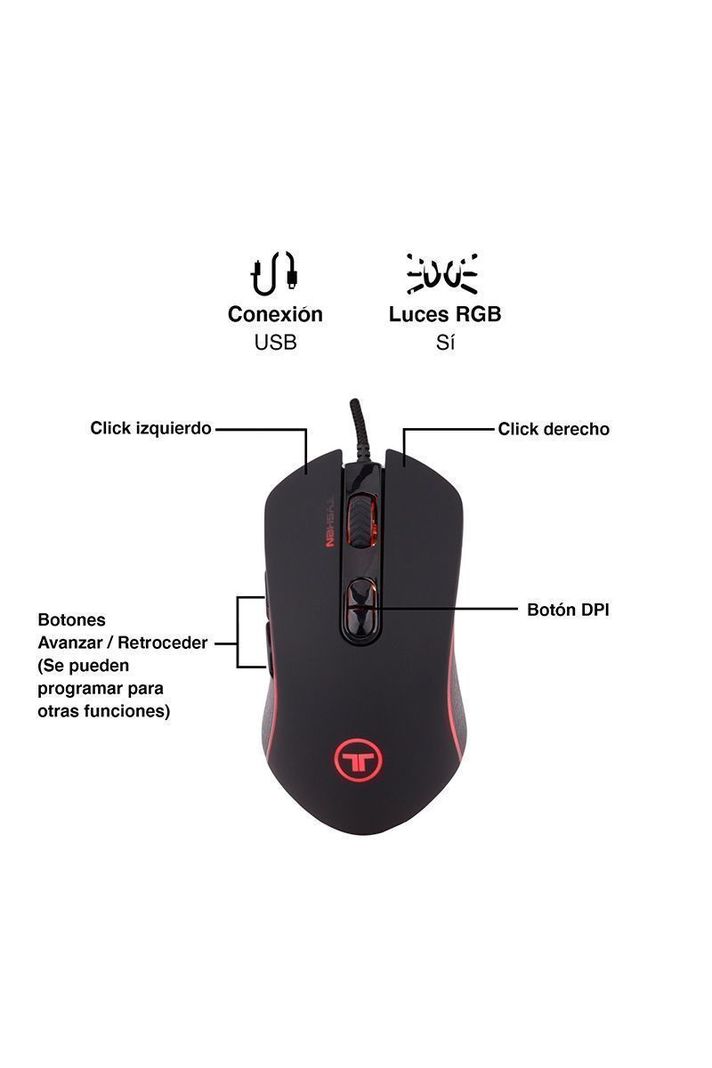 Mouse Gamer M14 3200 DPI Luces Led RGB USB Negro-1
