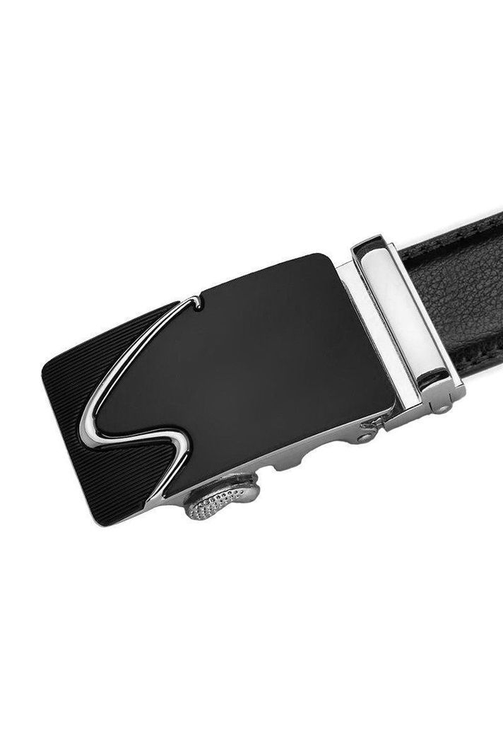 Cinturon ejecutivo automatico cuero negro hombre. Sonec Plateado-1