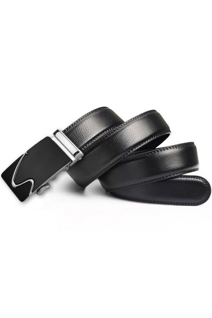 Cinturon ejecutivo automatico cuero negro hombre. Sonec Plateado-0