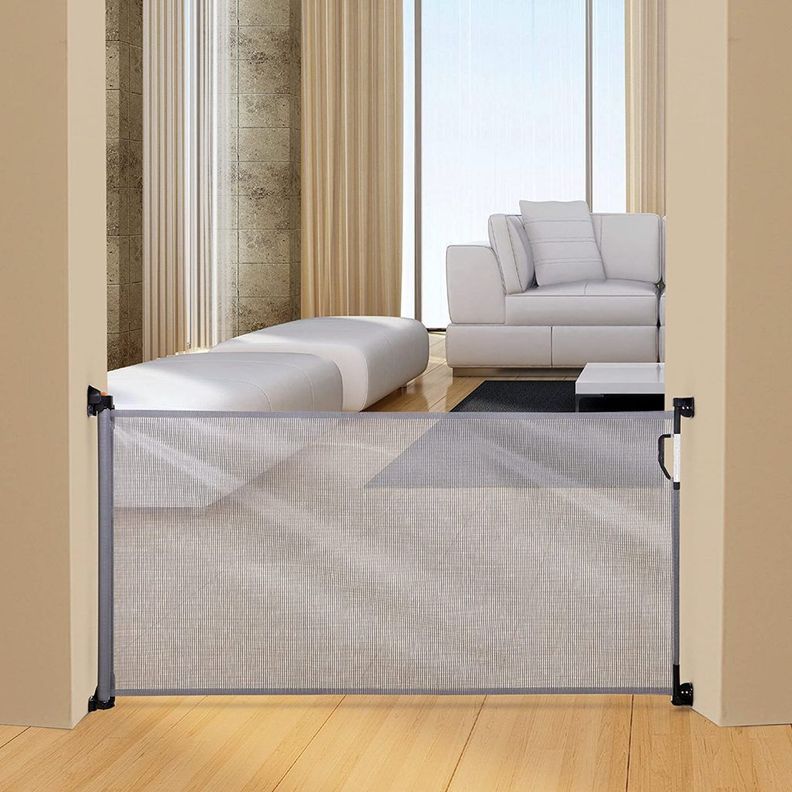 Puerta De Seguridad Infantil Retráctil Gris-2