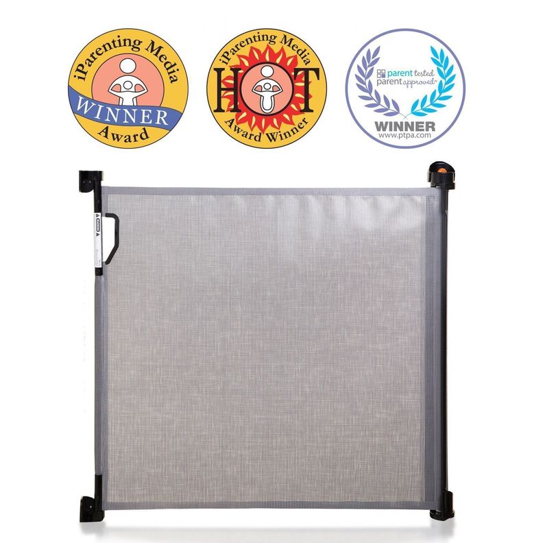 Puerta De Seguridad Infantil Retráctil Gris-1