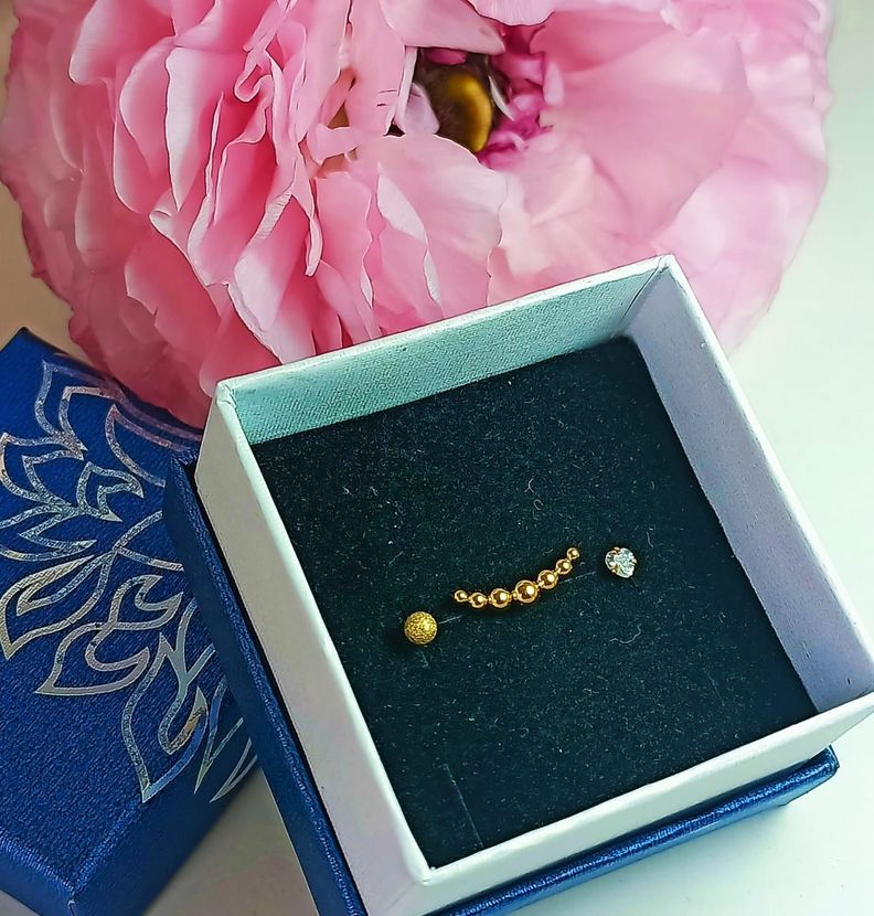 Conjunto Push pin Piercing Chapado Oro 18k  nostril labret Trepador-1