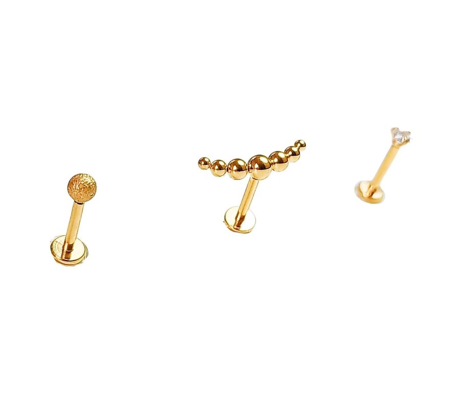 Conjunto Push pin Piercing Chapado Oro 18k  nostril labret Trepador-0