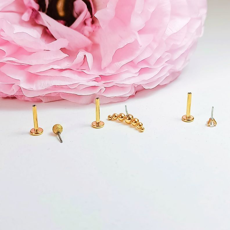 Conjunto Push pin Piercing Chapado Oro 18k  nostril labret Trepador-3